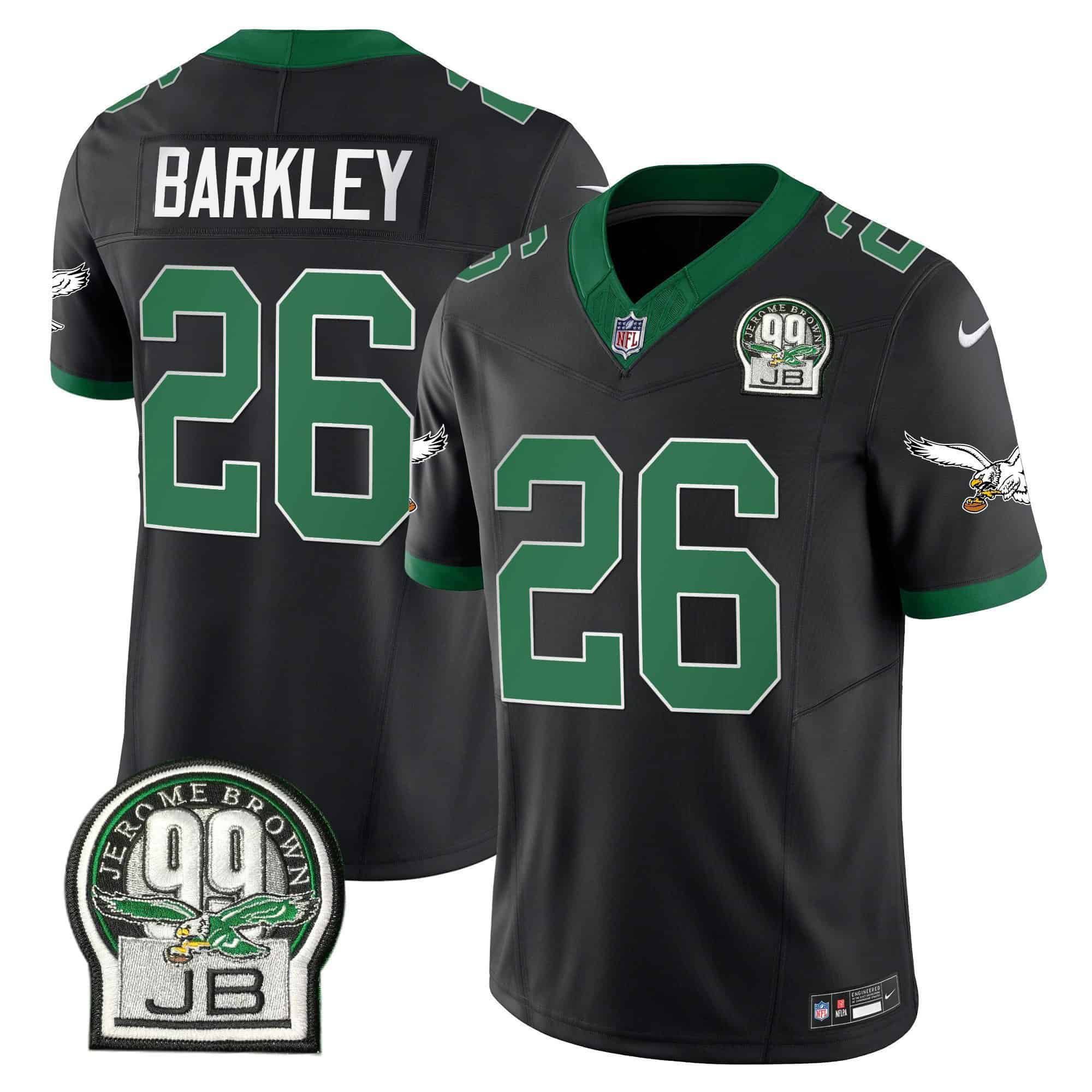 Men Philadelphia Eagles 26 Barkley Black 2024 Nike Jerome Brown Patch Alternate Limited NFL Jersey style 1